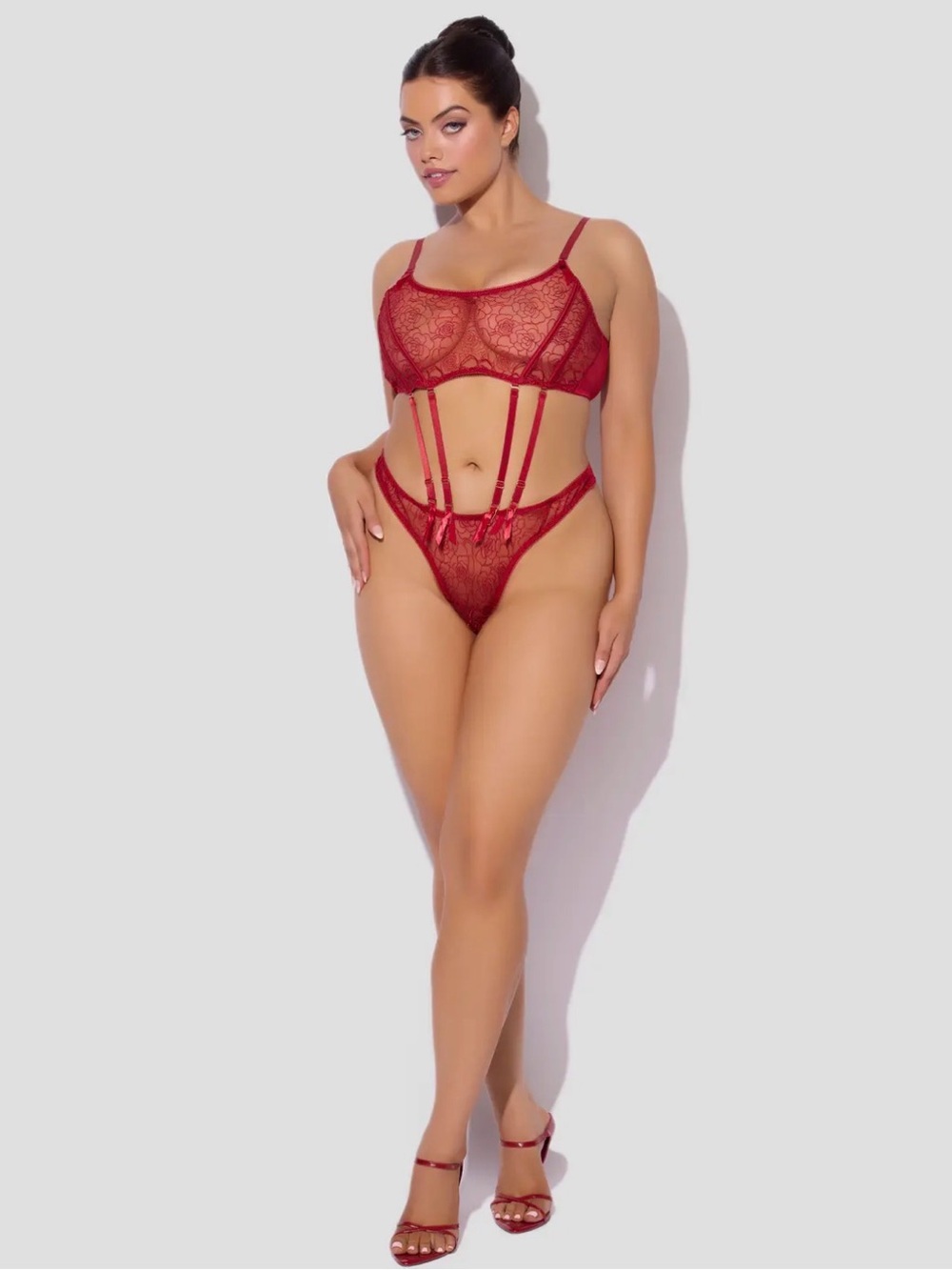 NWT Lace Strappy Teddy or Bra/Panty Set with Removable Straps | Red | Size M-XL
